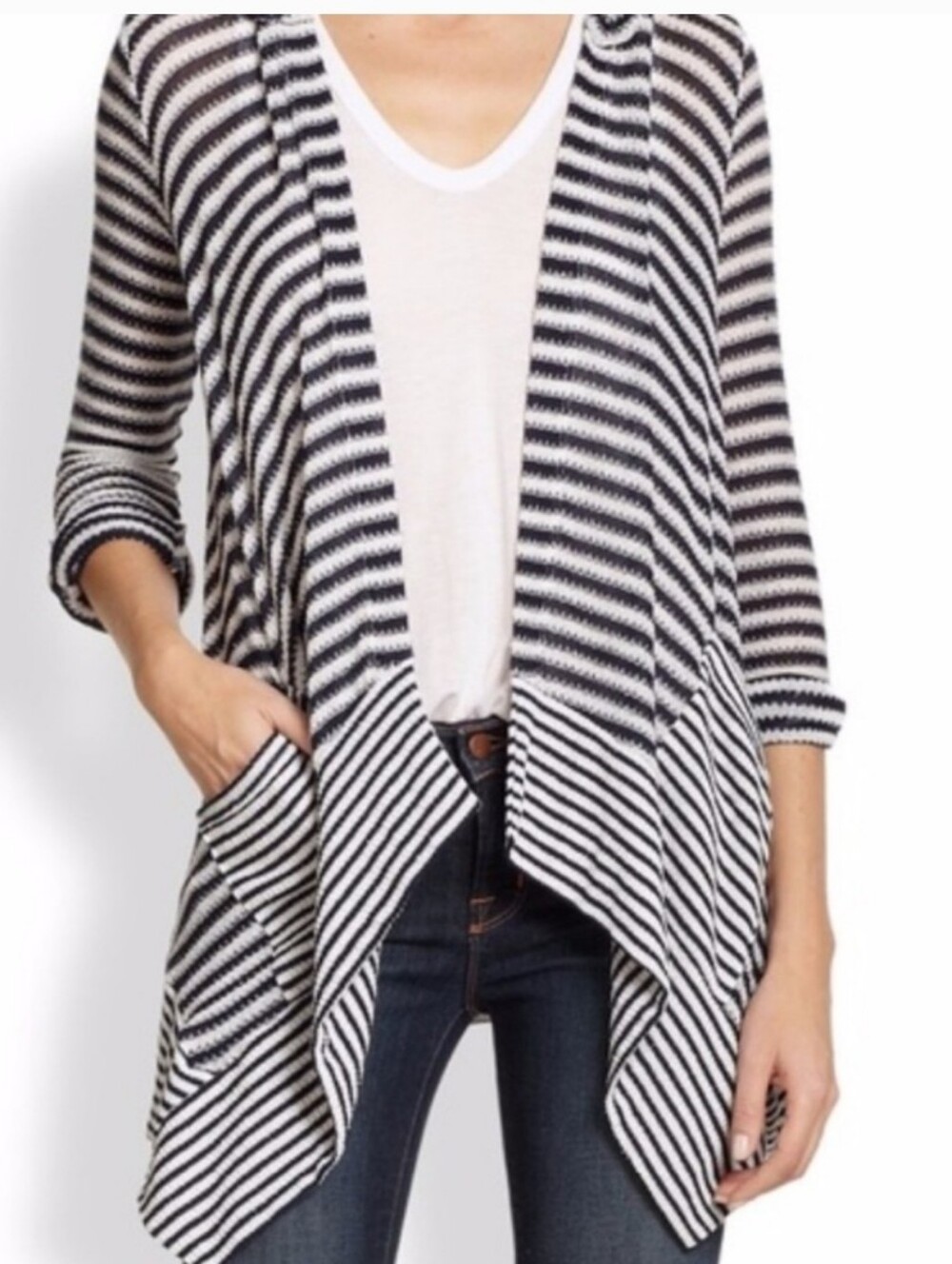 Splendid Hooded Cardigan Size Small Beachy Boho Nautical Navy Stripe